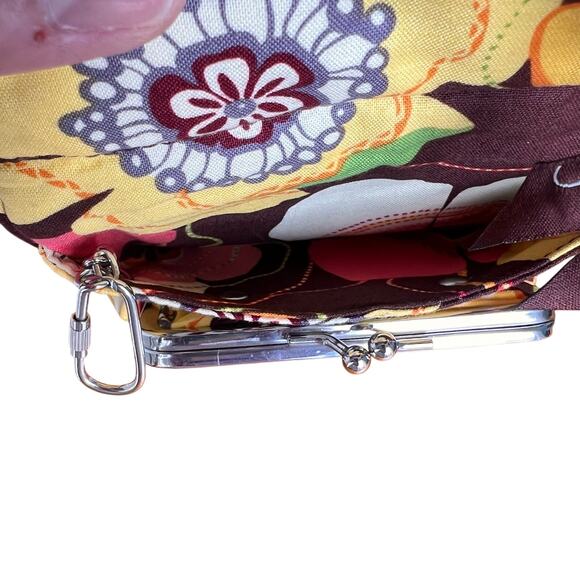 Vera Bradley Compact Taxi Wallet Clear ID Kisslock Coin Yellow Pink Brown Floral - Picture 6 of 12